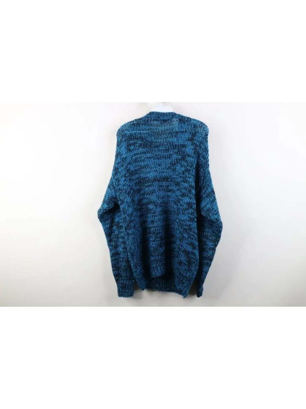 Vintage 90s Streetwear Mens Medium Chunky Crochet Knit Crewneck Sweater Blue